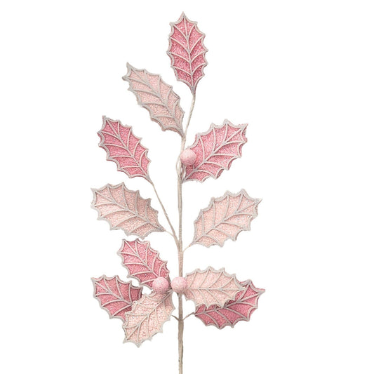 Passionate Pink Velvet Holly Spray 30”