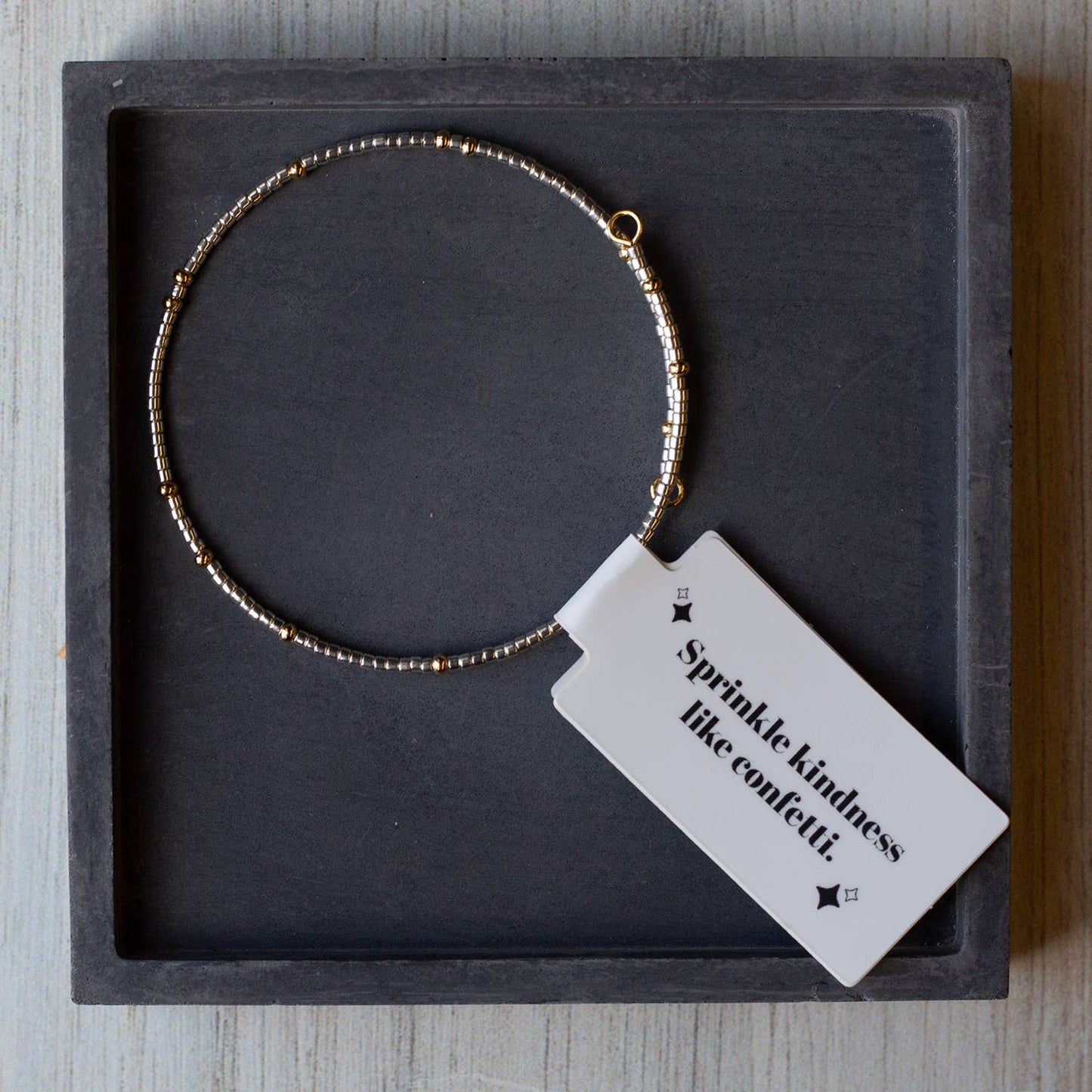 Confetti Beaded Bangle-Silver, Delicate Stacking Bracelets