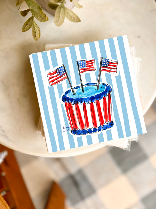 America Birthday Cake and Stripes Cocktail Napkins