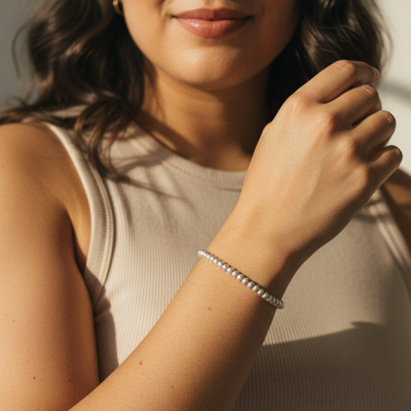 Silver Beaded Bracelets-4mm, Textured, Stretch, Long Wear
