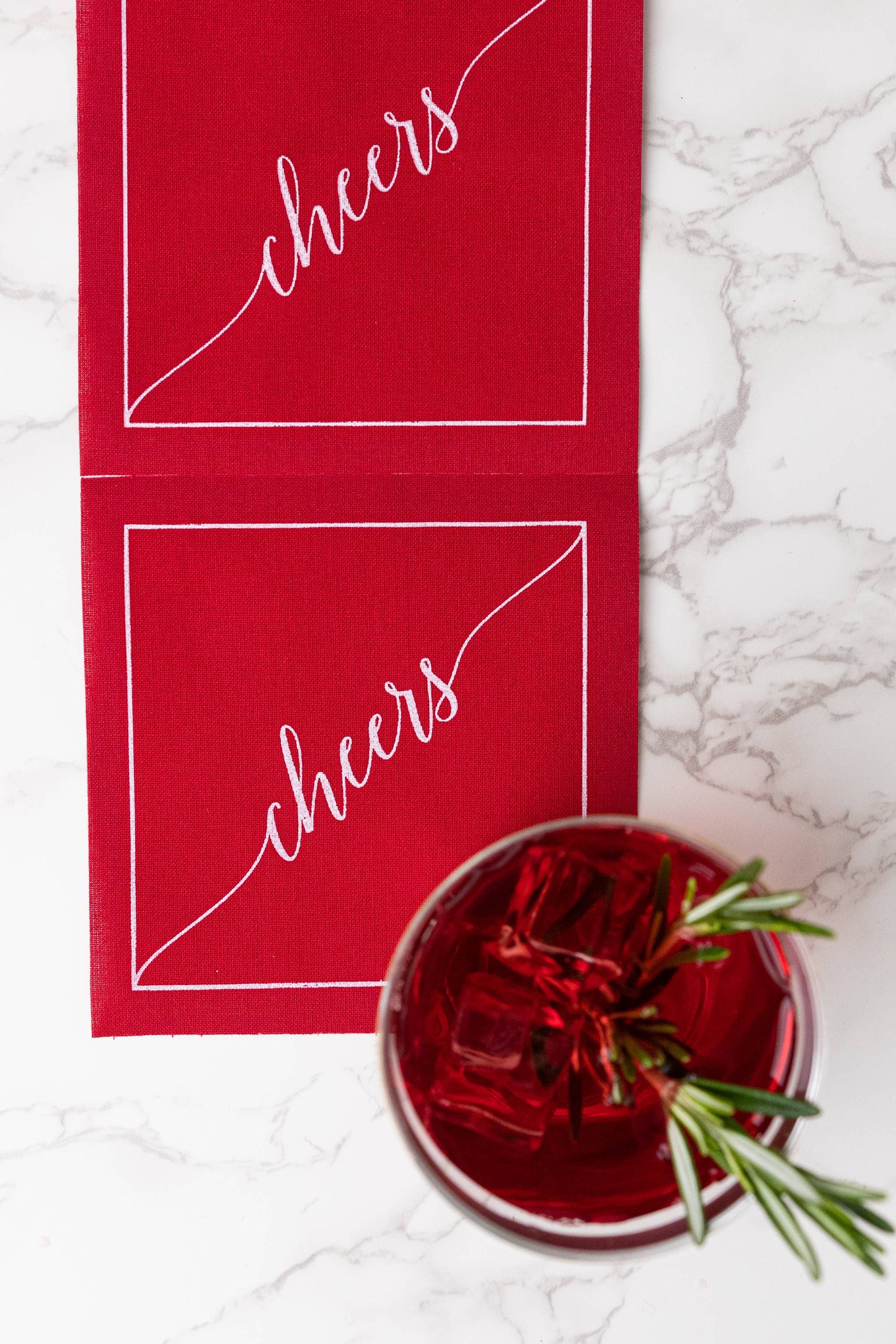 Cotton Cocktail Napkin Roll: The Red Carpet - White "Cheers"