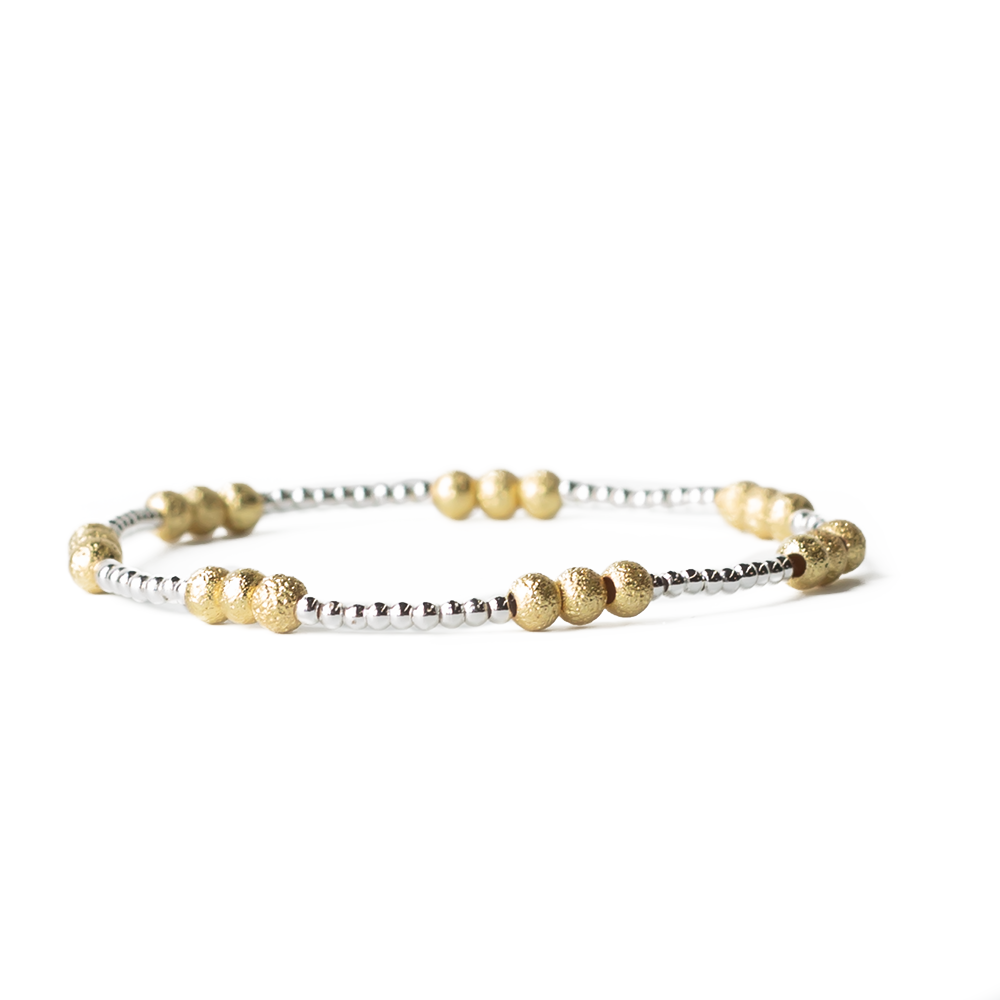 Silver Beaded Bracelets-Trio, Mixed Metals, Gilded Stretch