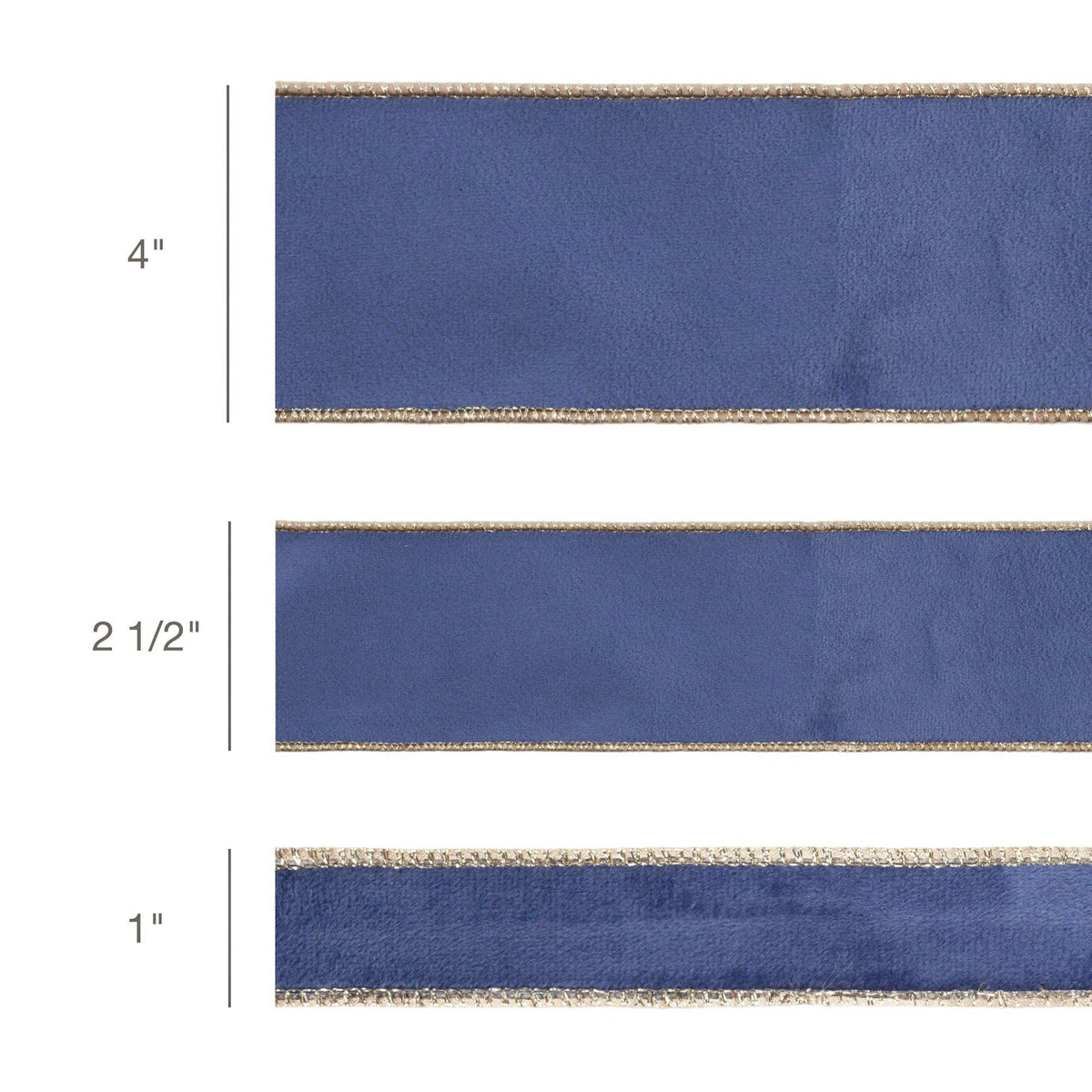 4" Reversible Classic Velvet Wired Ribbon | French Blue/Gold | 10 Yard Roll