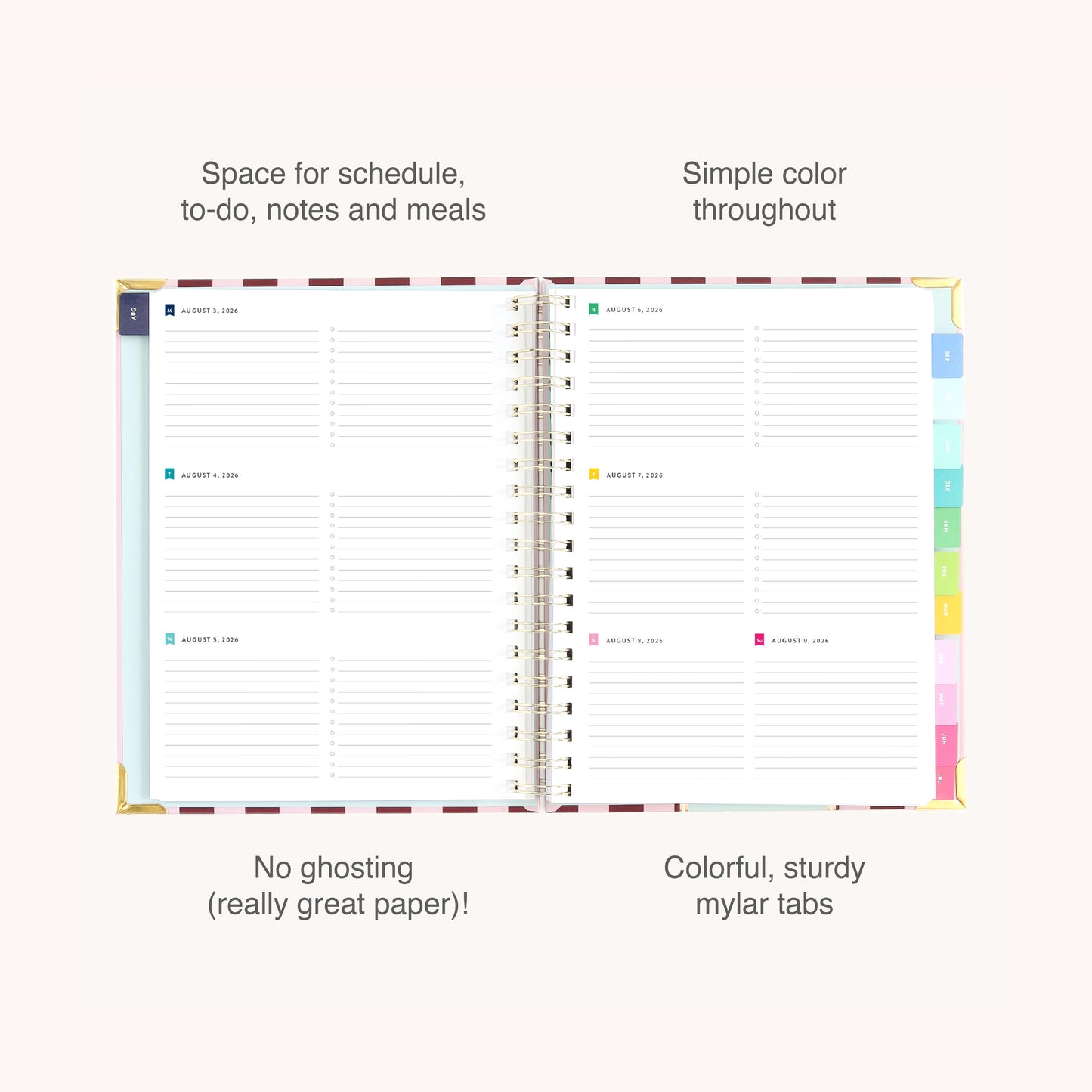 2026-2027 Spiral Weekly Simplified Planner - Berry Stripe