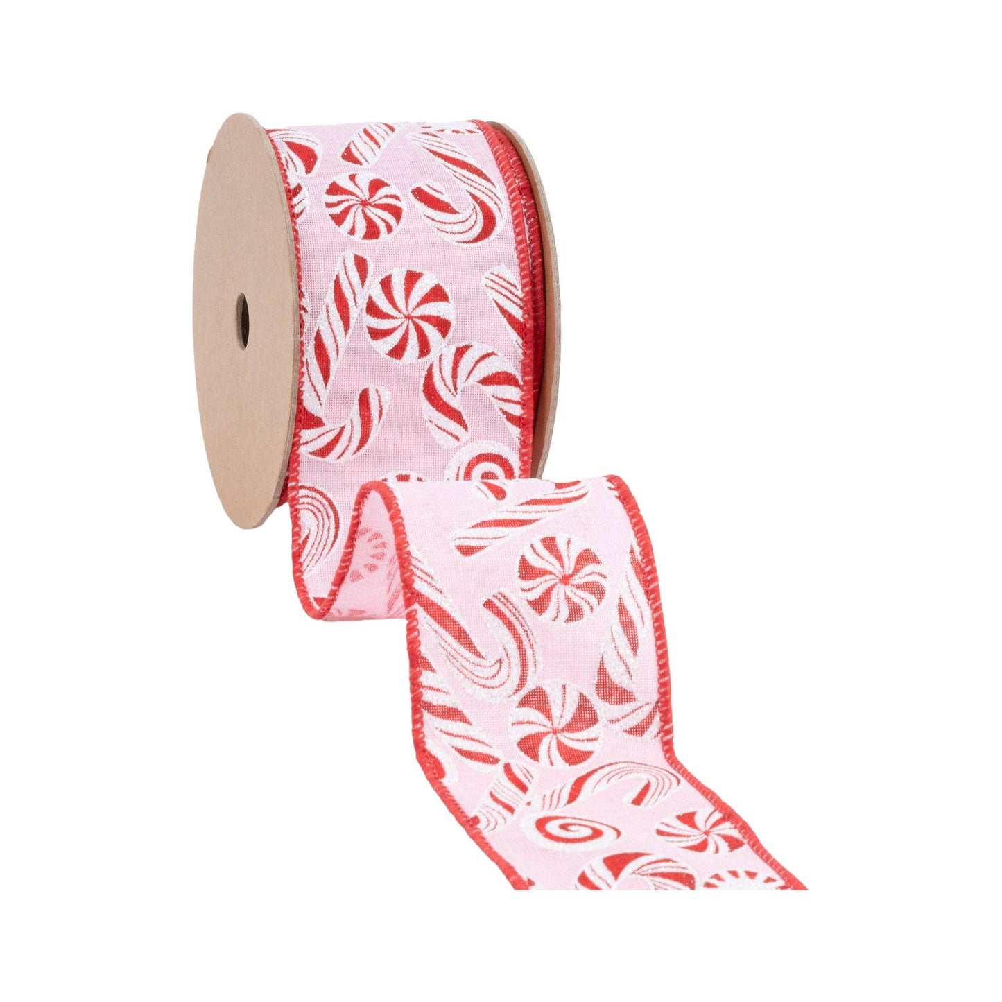 Wired Ribbon Peppermint Candies on Pink 10 Yard Roll