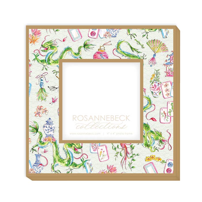 Mahjong Dragon and Icons Pattern Frame 4x4 Gold