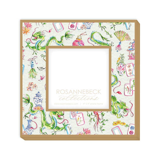 Mahjong Dragon and Icons Pattern Frame 4x4 Gold