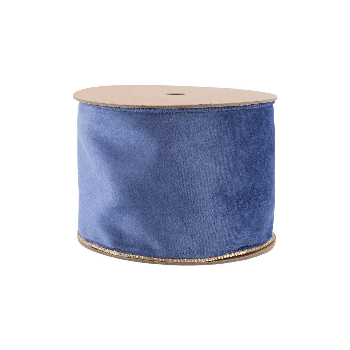 4" Reversible Classic Velvet Wired Ribbon | French Blue/Gold | 10 Yard Roll
