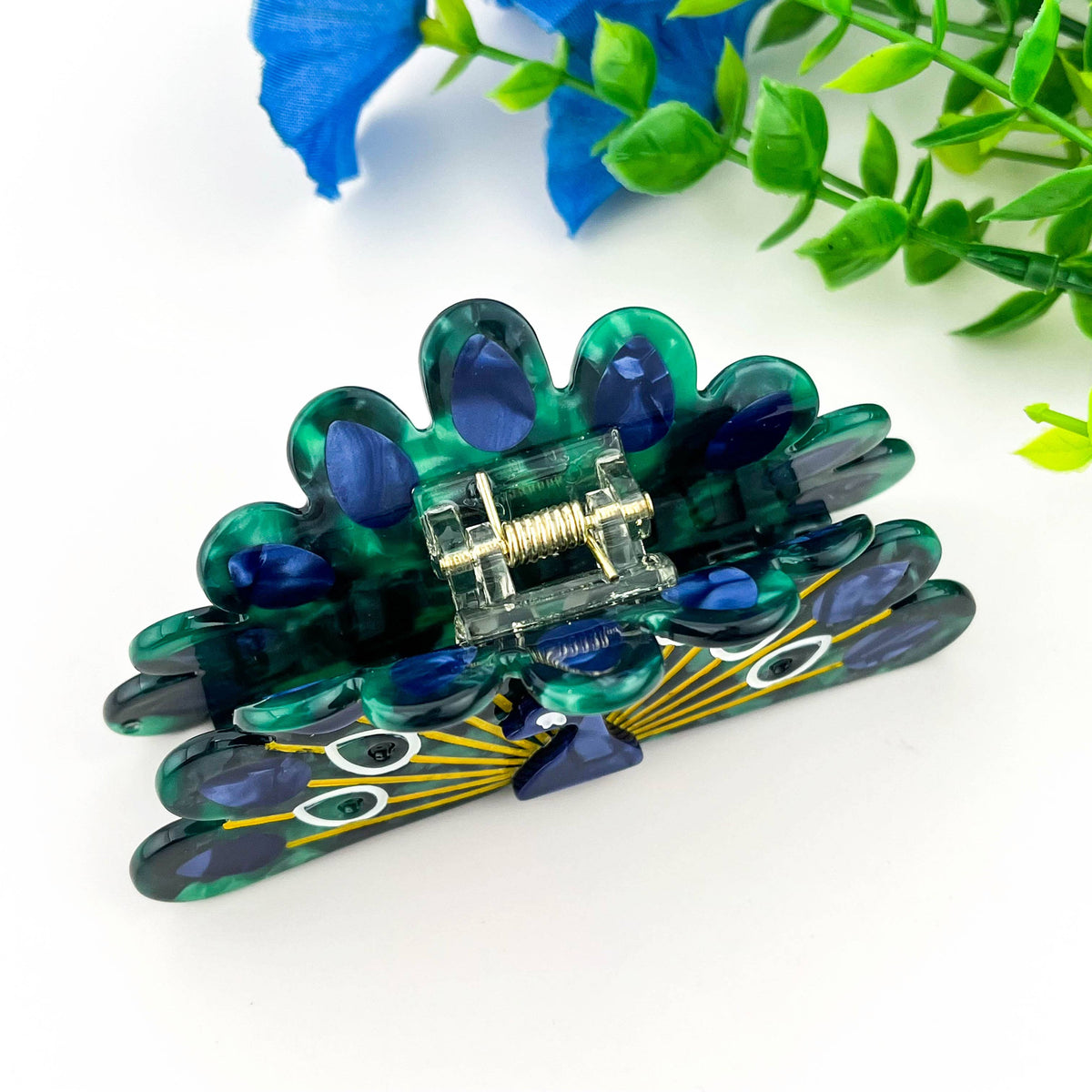 Spread-Wing Peacock Animal Acetate Hair Claw Clip