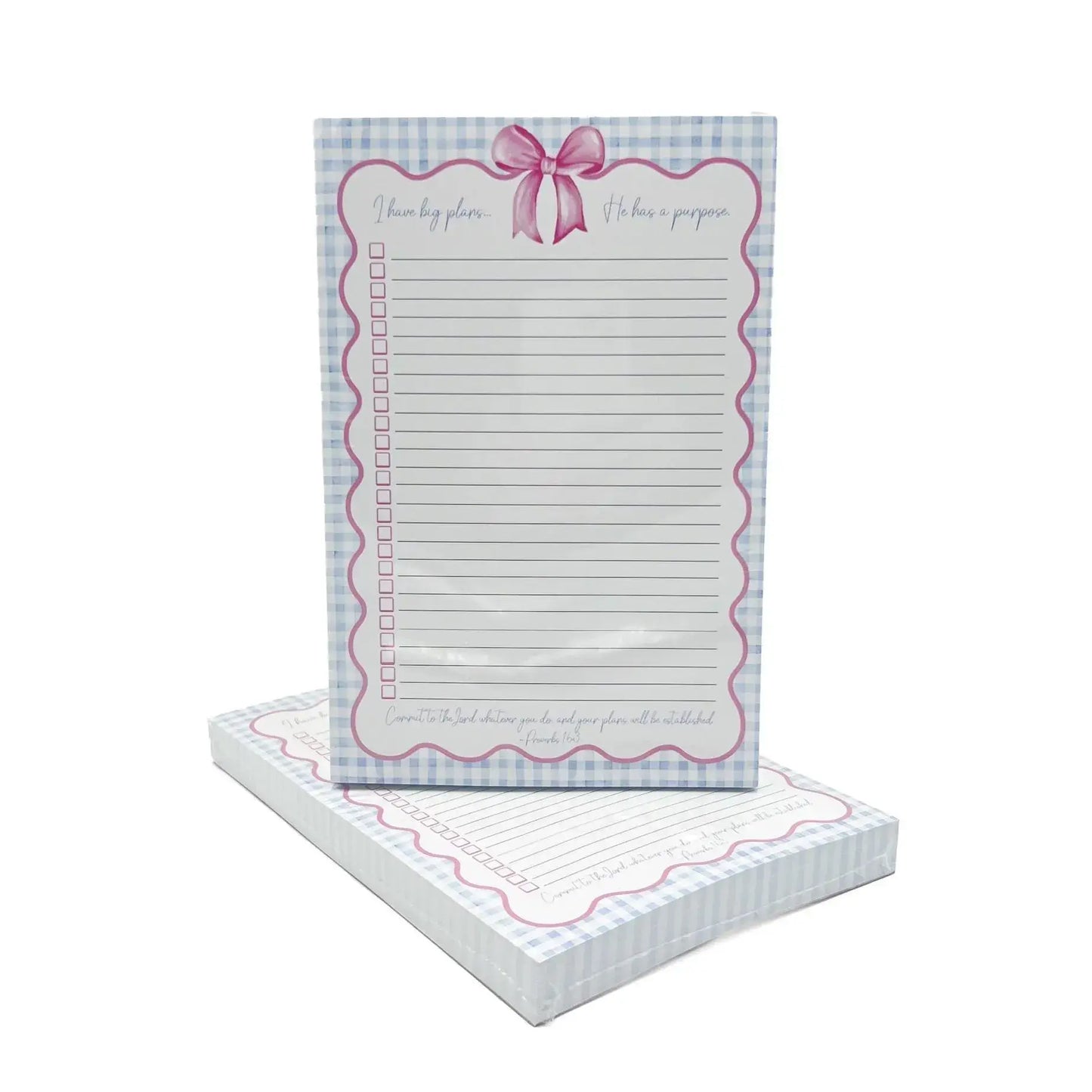 Blue Gingham Pink Bow Scripture Notepad To Do List 6x9