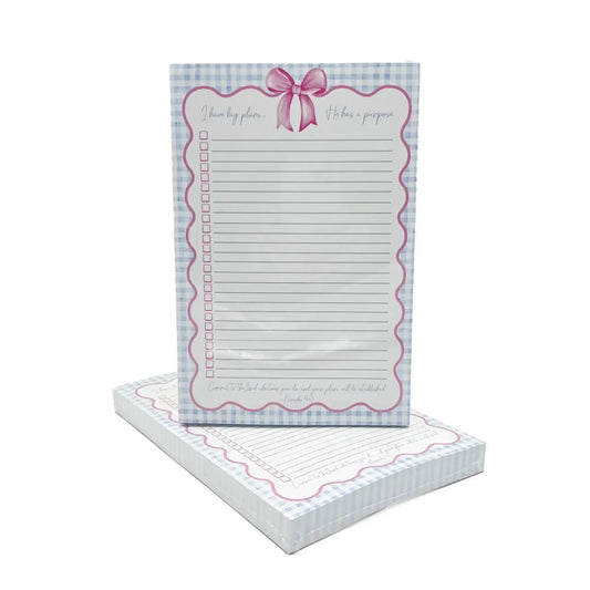 Blue Gingham Pink Bow Scripture Notepad To Do List 6x9