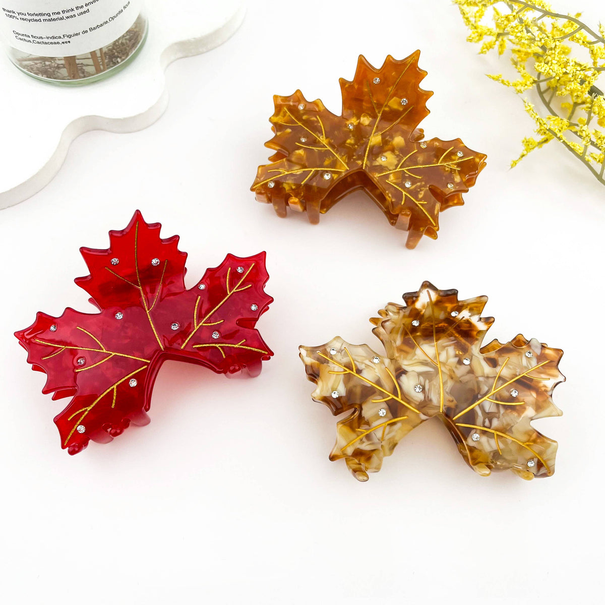 Rhinestone Inlaid Autumn Maple Leaf Acetate Hair Claw Clip