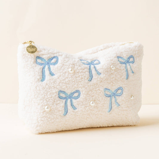 Bows Blue Teddy Pouch Medium