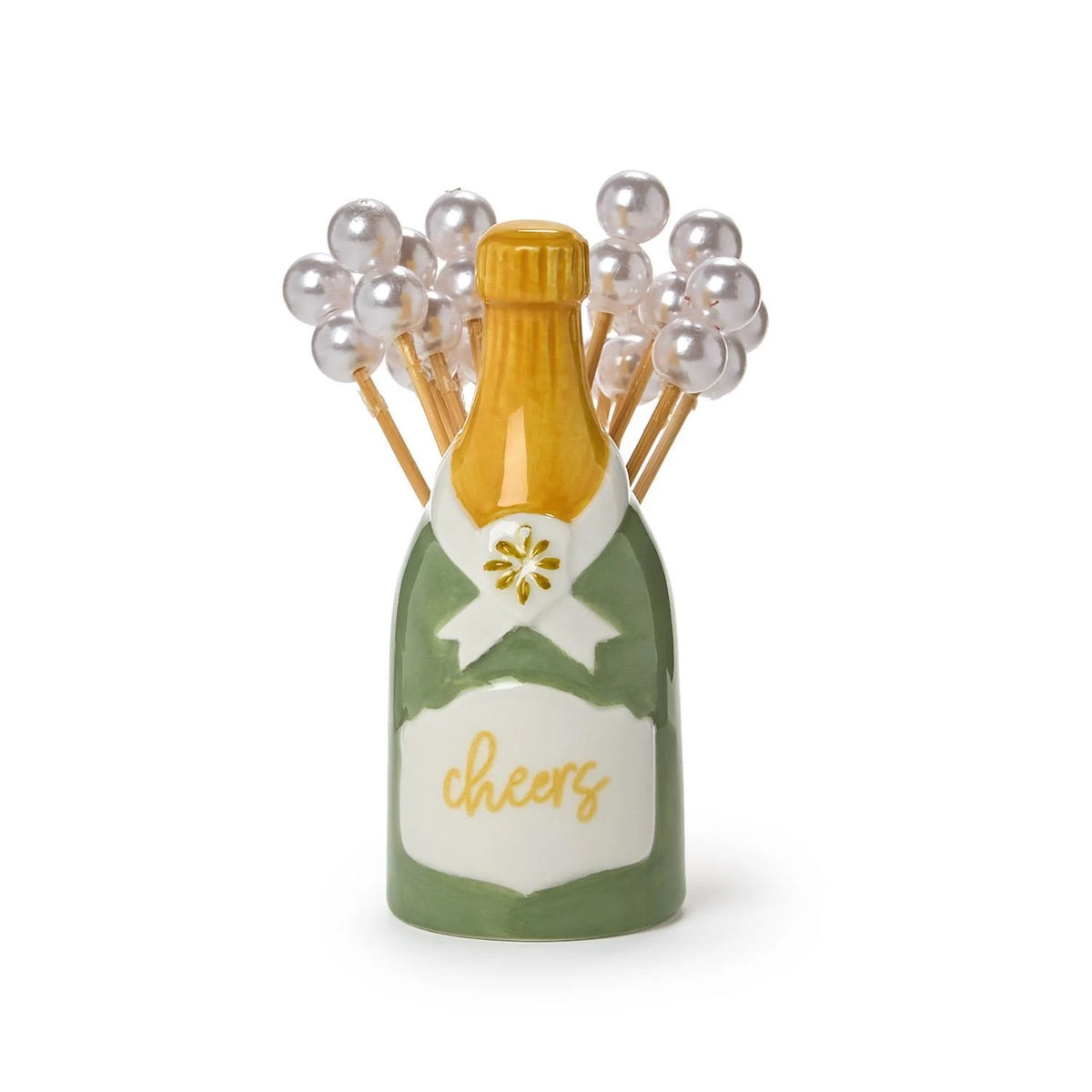 Champagne Bottle Holder w/20 Pearl Cocktail Picks