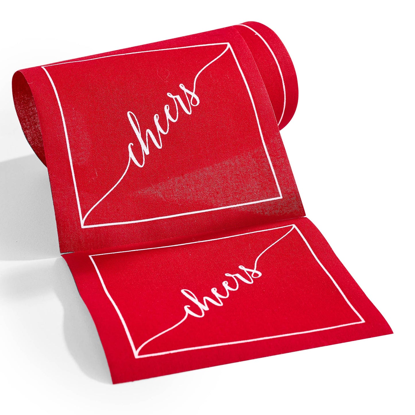 Cotton Cocktail Napkin Roll: The Red Carpet - White "Cheers"