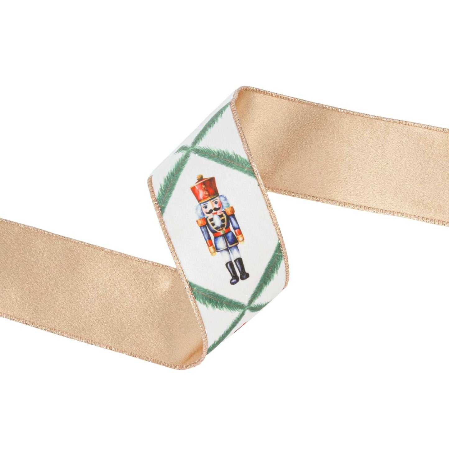 Reversible Velvet Nutcracker & Pine Wired Ribbon 10yd