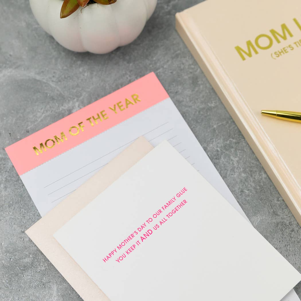 Mom of The Year - Lined Notepad - Pink