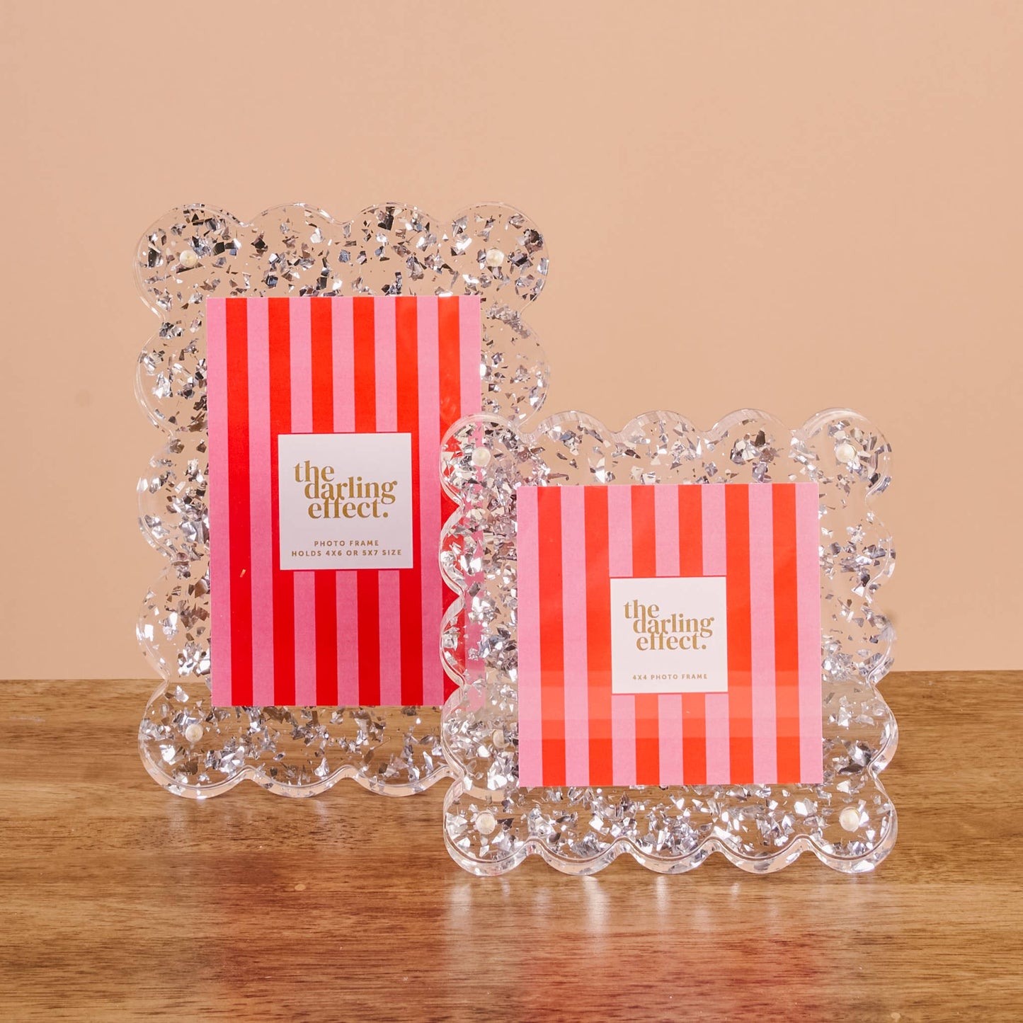Rectangle Scalloped Acrylic Frame-Silver Glitter