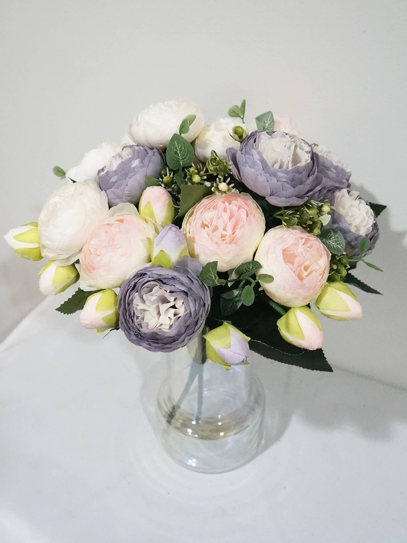 12''T Silk Peony Bunch, Small Floral Bunch, Spring Peonies