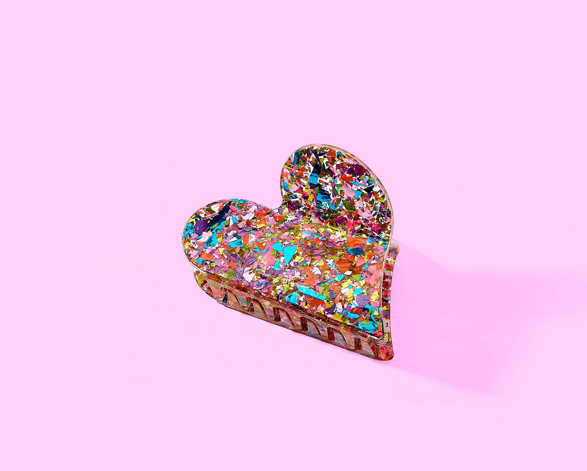 Claw Hair Clip - Medium - Heart - Pink + Confetti