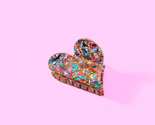 Claw Hair Clip - Medium - Heart - Pink + Confetti
