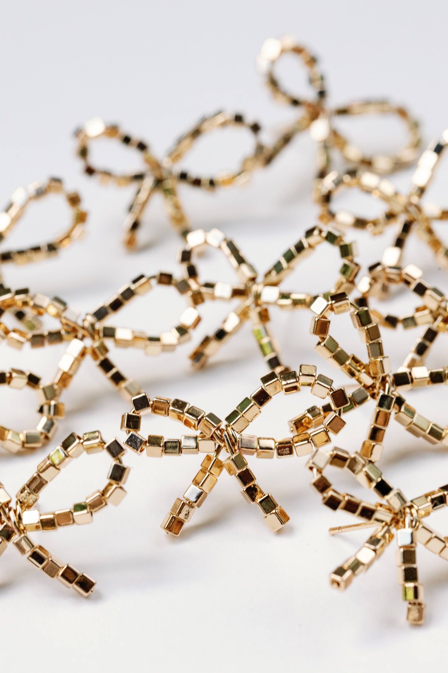 Mini Gold Beaded Bow Holiday Statement Earrings