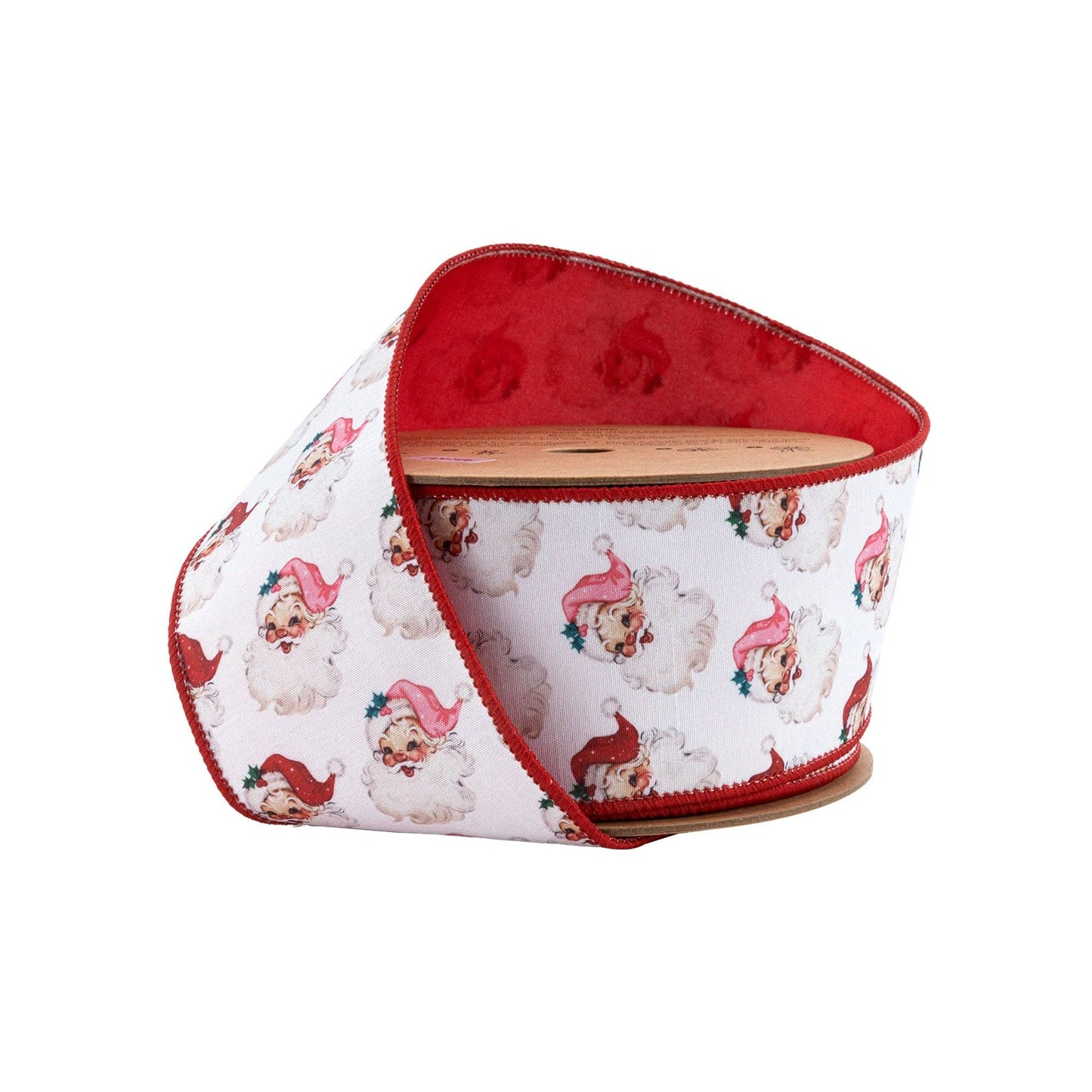 Reversible Dupioni Santa Face Wired Ribbon 10yd