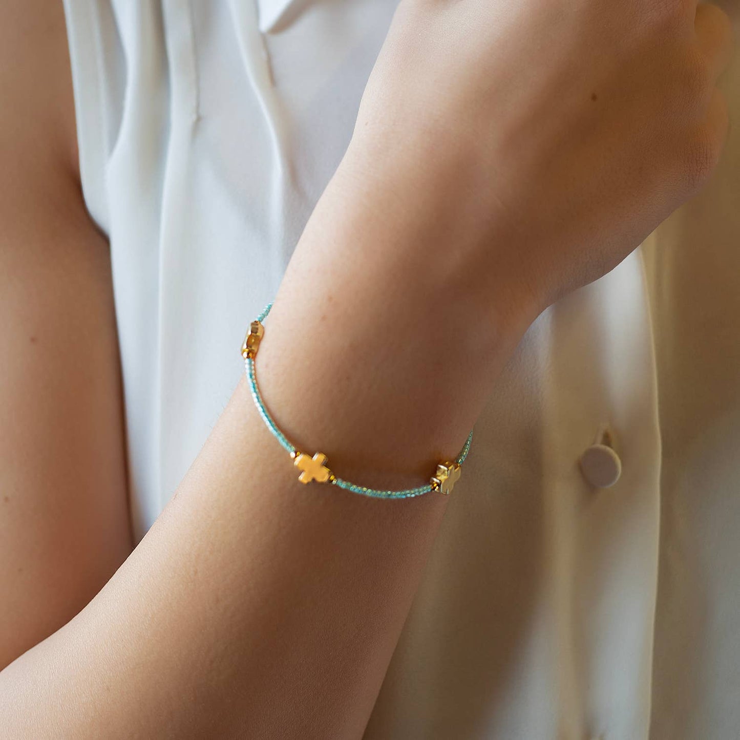 Faithful Cross Bangle-Turquoise | Christian
