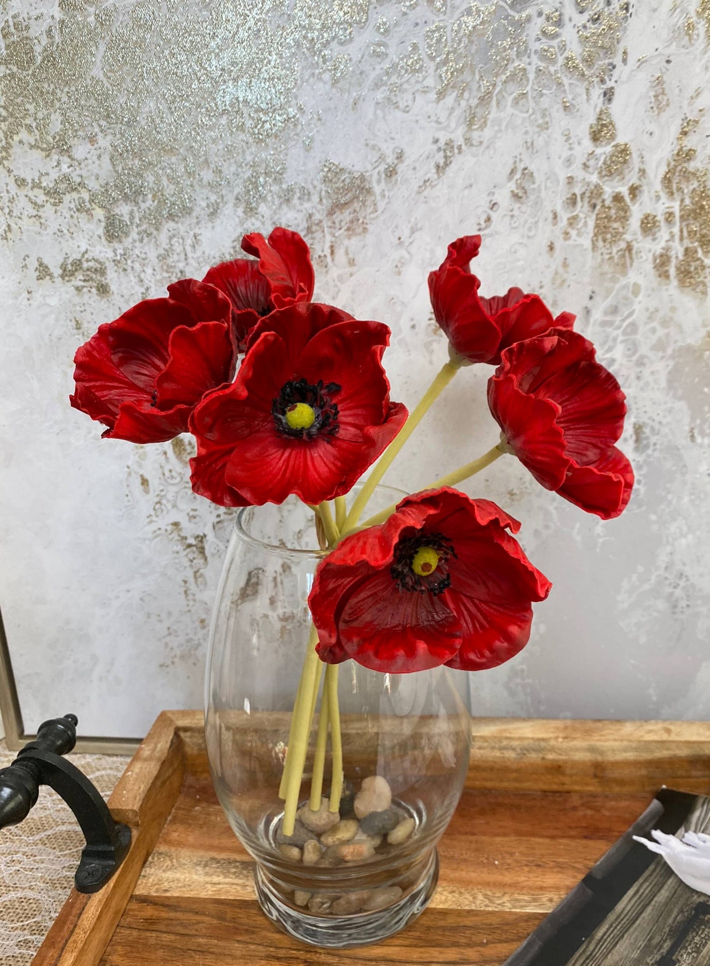 11" Real Touch Poppy 6 Stems