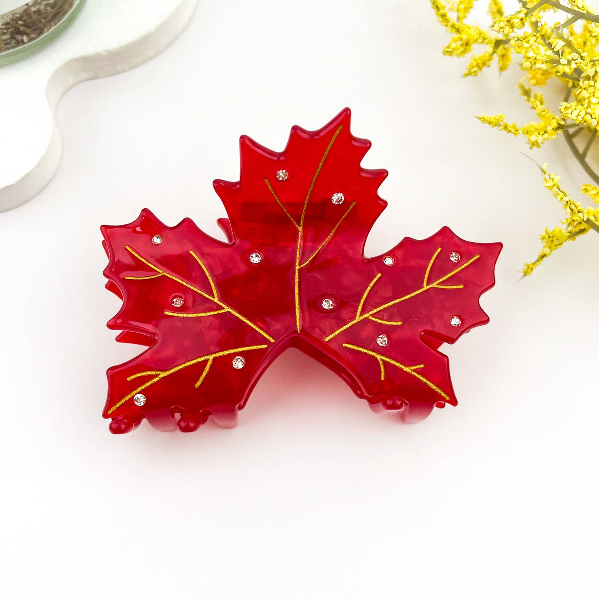 Rhinestone Inlaid Autumn Maple Leaf Acetate Hair Claw Clip