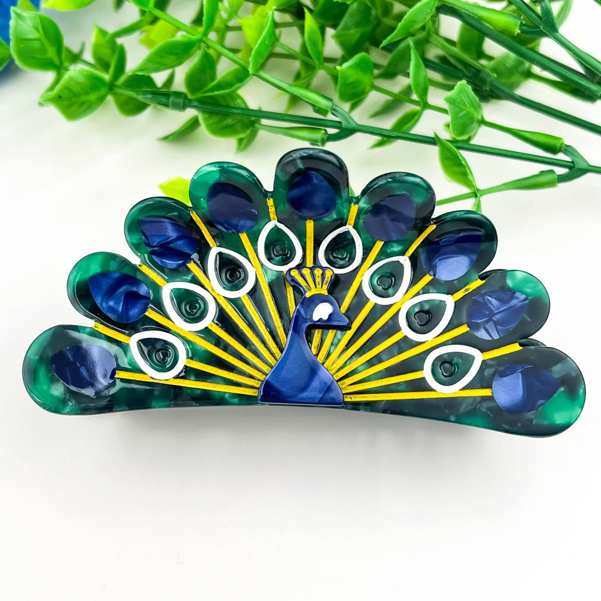 Spread-Wing Peacock Animal Acetate Hair Claw Clip