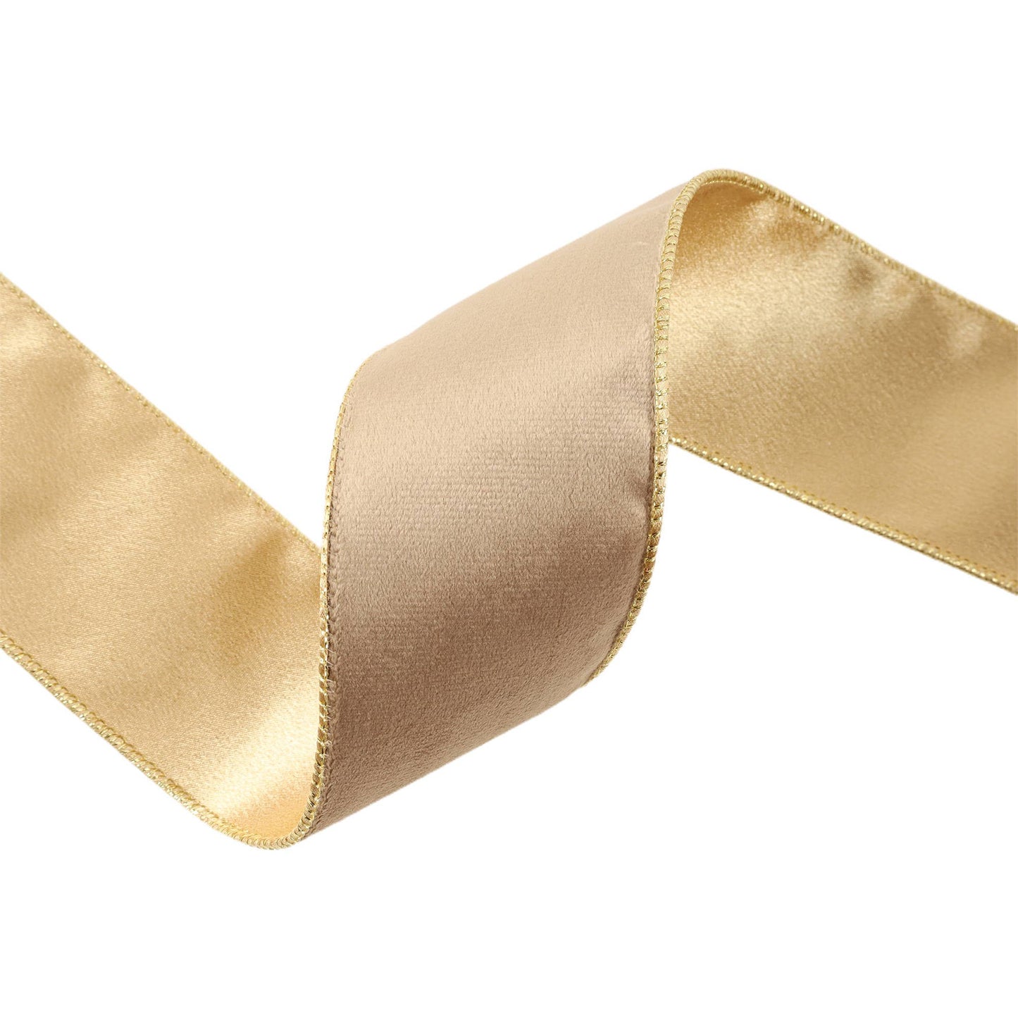 2 1/2" Reversible Classic Velvet Wired Ribbon | Latte/Gold | 10 Yard Roll