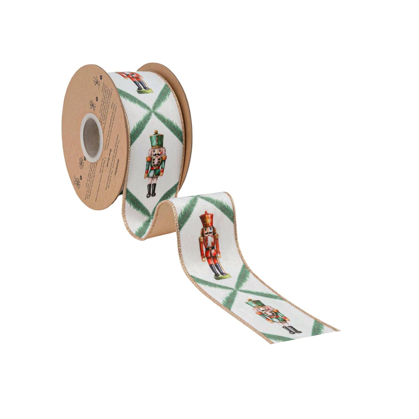 Reversible Velvet Nutcracker & Pine Wired Ribbon 10yd