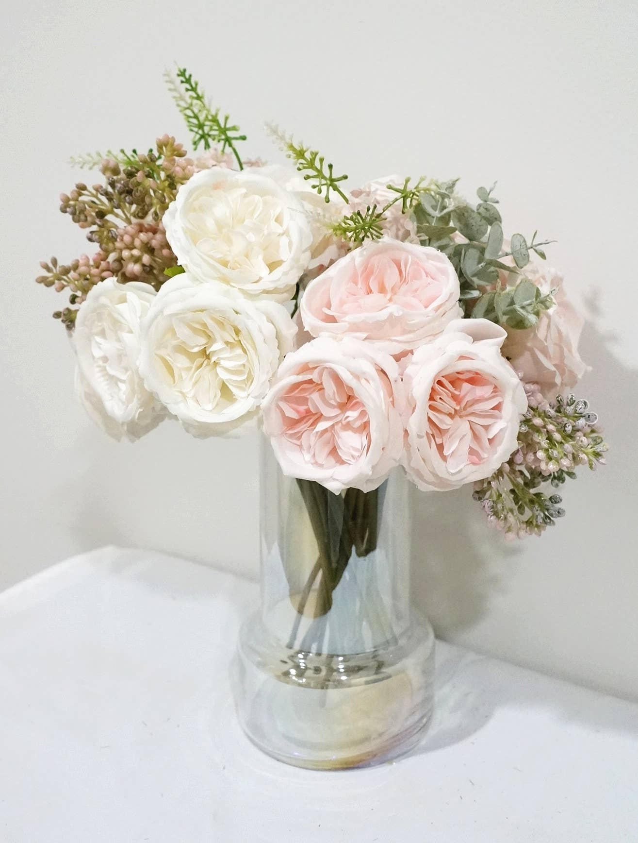 10''T Silk Austin Rose Bouquet, Flowers Greenery Mixed Bunch