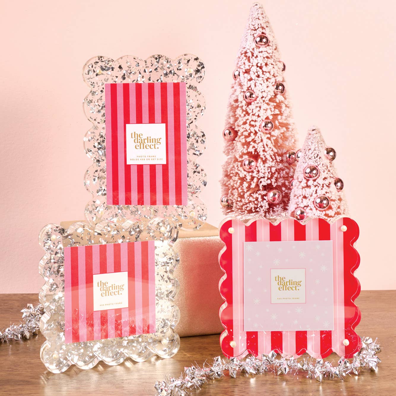 Square Scalloped Acrylic Frame-Silver Glitter