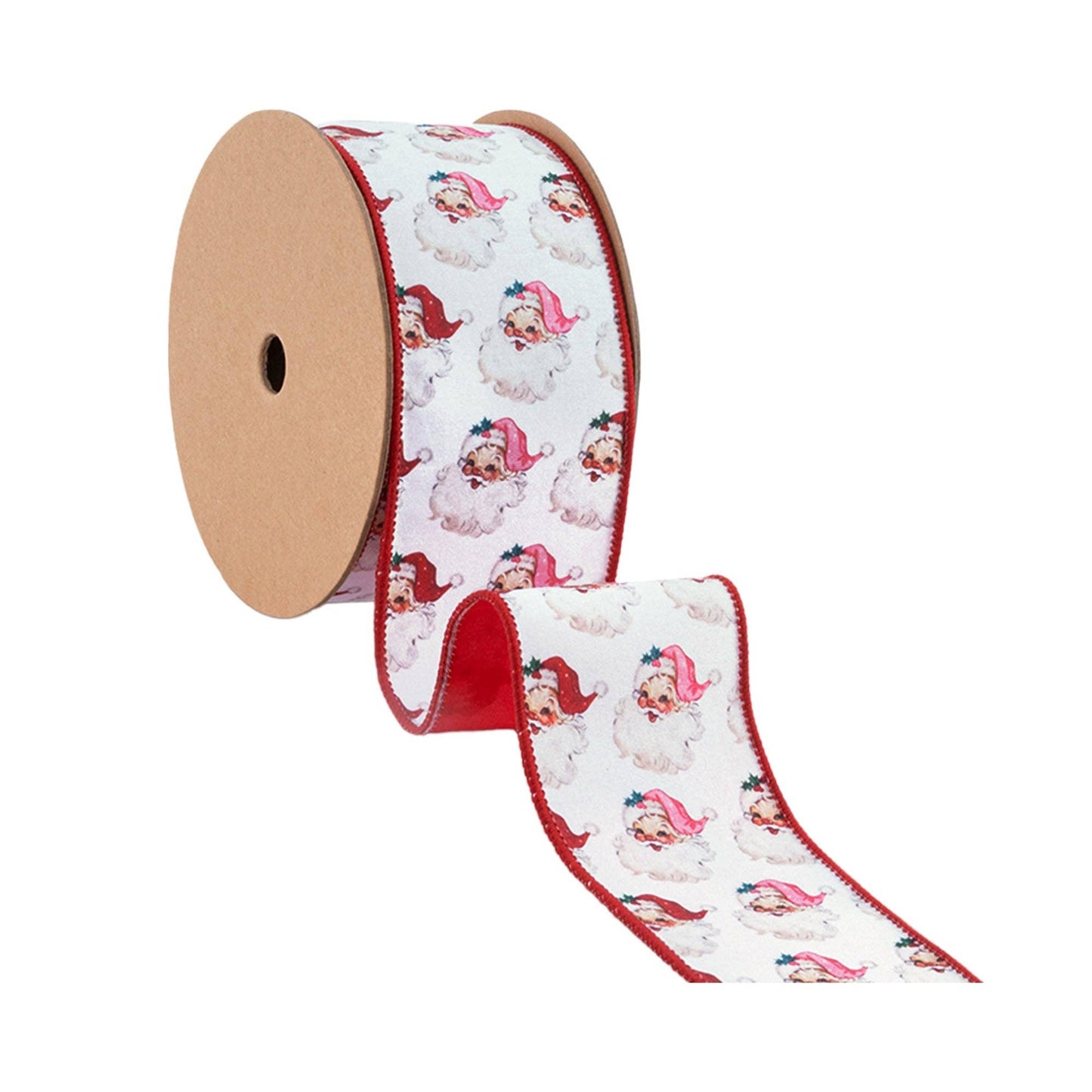 Reversible Dupioni Santa Face Wired Ribbon 10yd