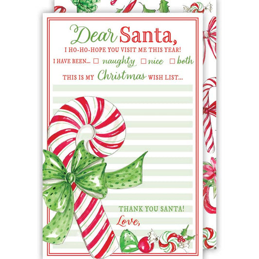 Red and Green Striped Candy Cane with Bow Letter to Santa