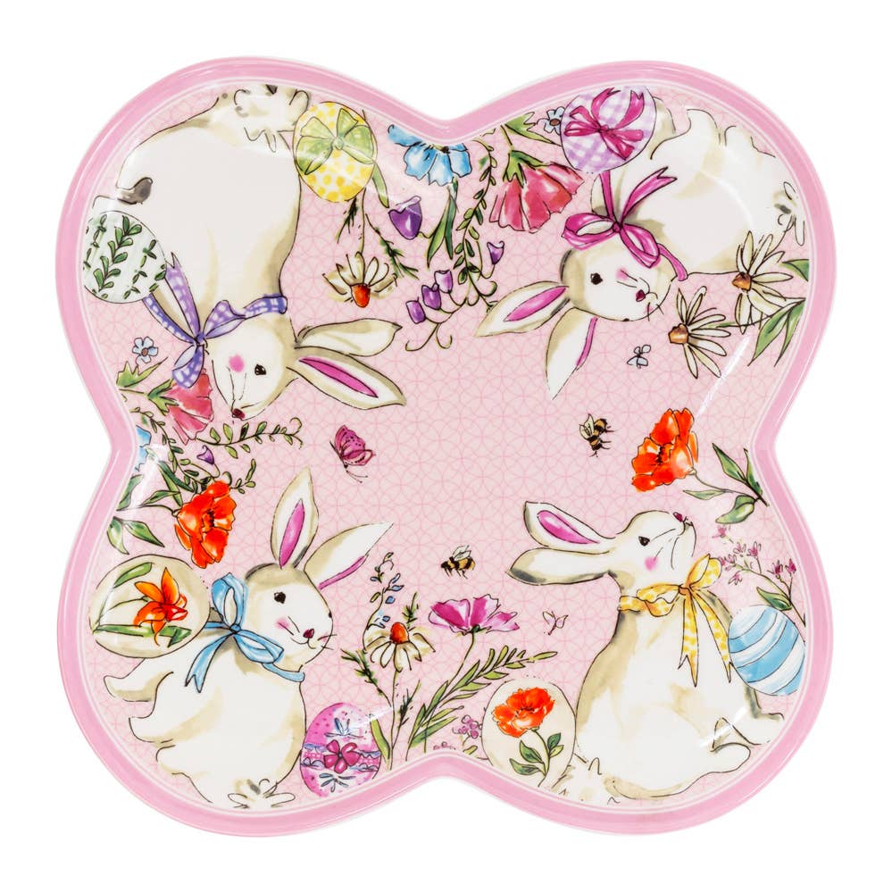 11.5" Easter Bunny Clover Porcelain Platter Rosanne Beck