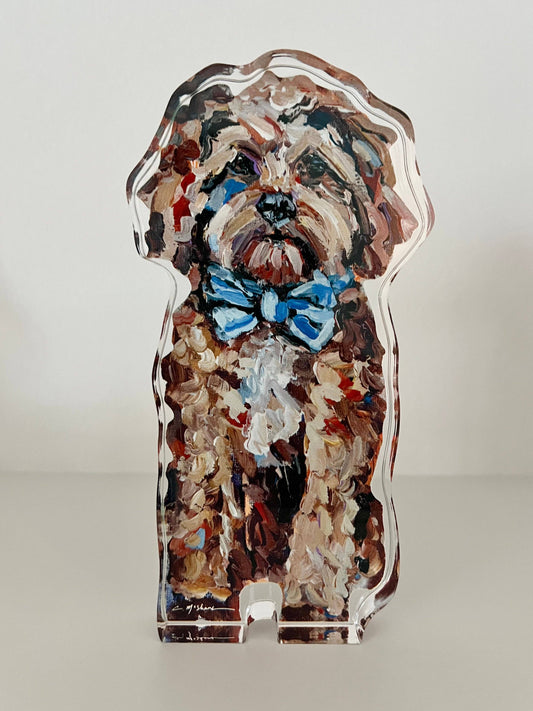 Cavapoo Red With Blue Bow Acrylic Shelfie
