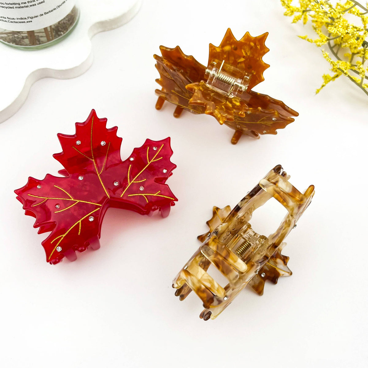 Rhinestone Inlaid Autumn Maple Leaf Acetate Hair Claw Clip