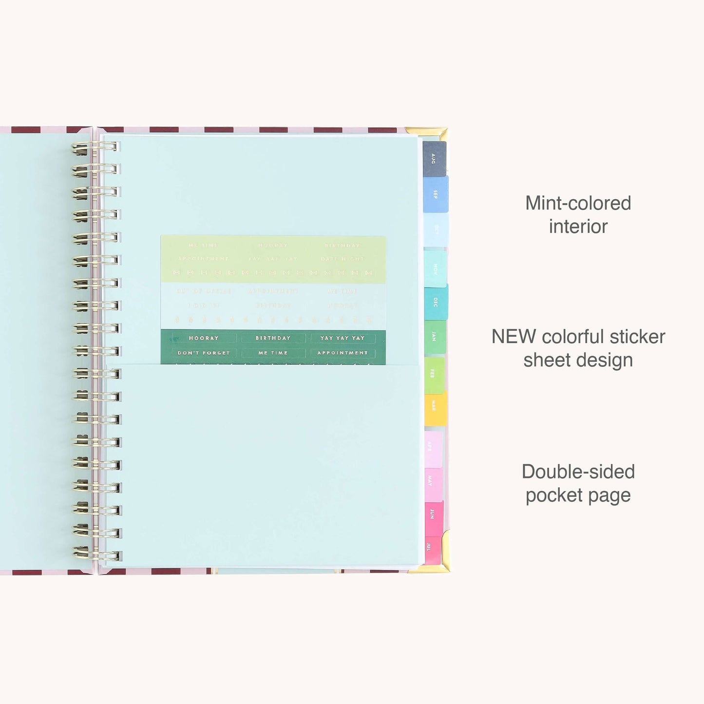 2026-2027 Spiral Weekly Simplified Planner - Berry Stripe