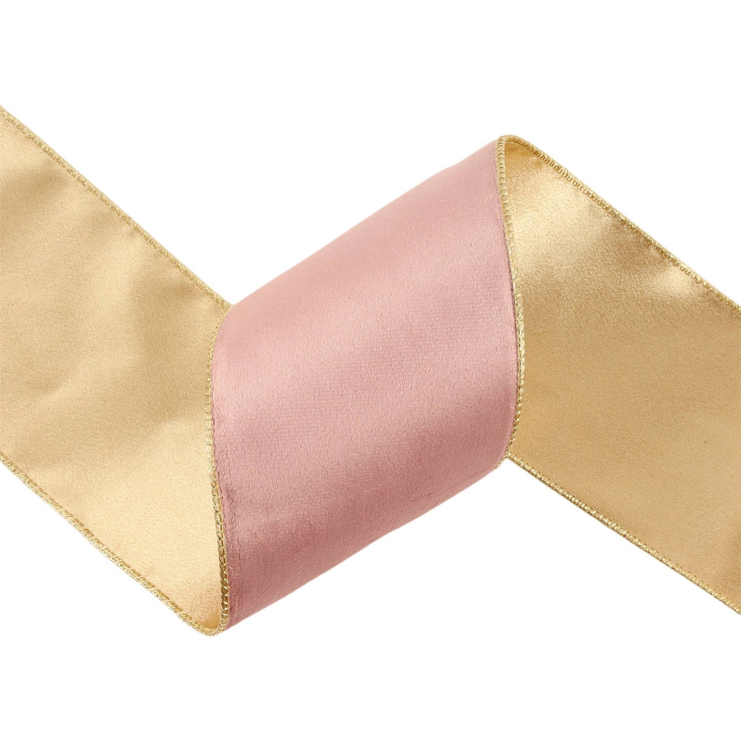 4" Reversible Classic Velvet Wired Ribbon | Pink/Gold | 10 Yard Roll