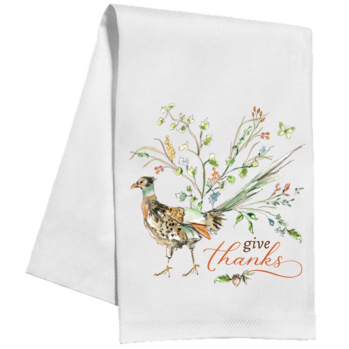 Give Thanks Fall Pheasant with Greenery Kitchen Towel