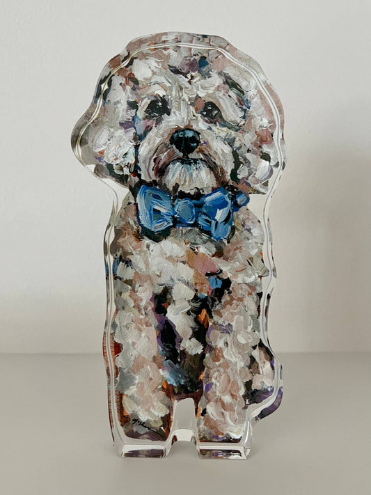 Cavapoo Blonde With Blue Bow Acrylic Shelfie