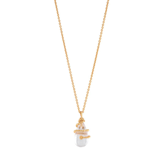 Lily Charm Necklace, 16"+2" - Clear Quartz