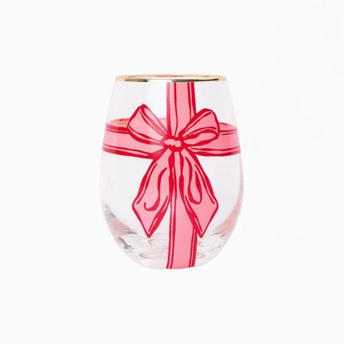 Peppermint Present Stemless Wine Glass