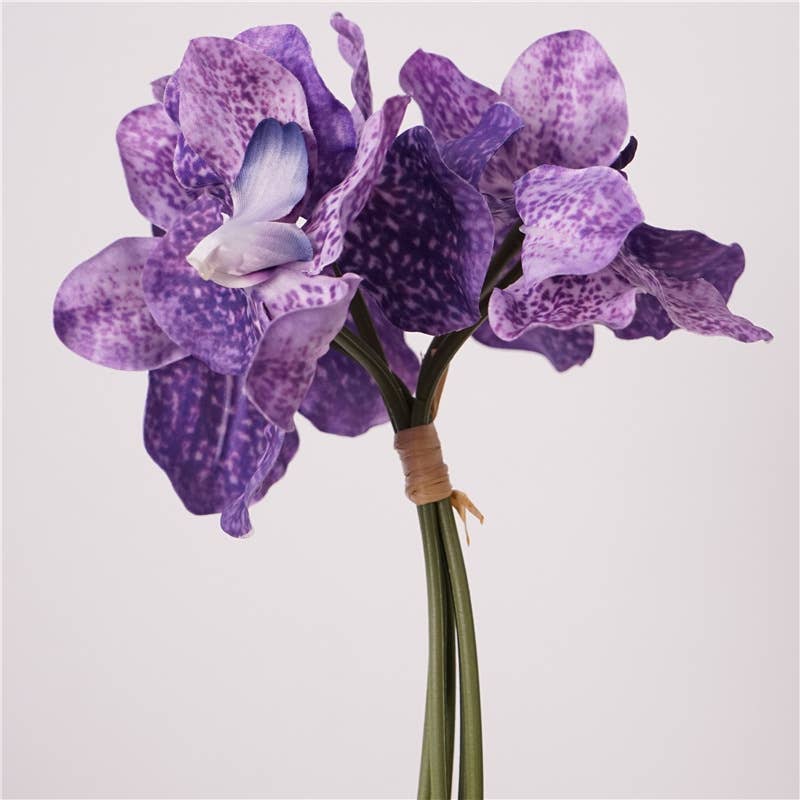 10''T Faux Real Touch Vanda Orchid Flower Bunch, 5 Stems