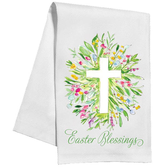 Easter Blessings Cross in Spring Florals Kitchen Towel