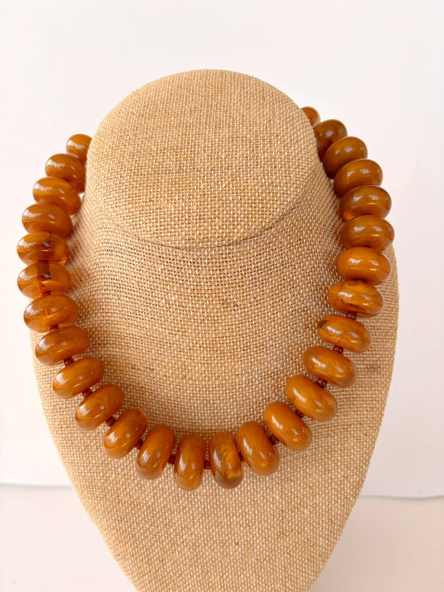 The Rory — Amber Brown Large Rondelle Beaded Necklace 