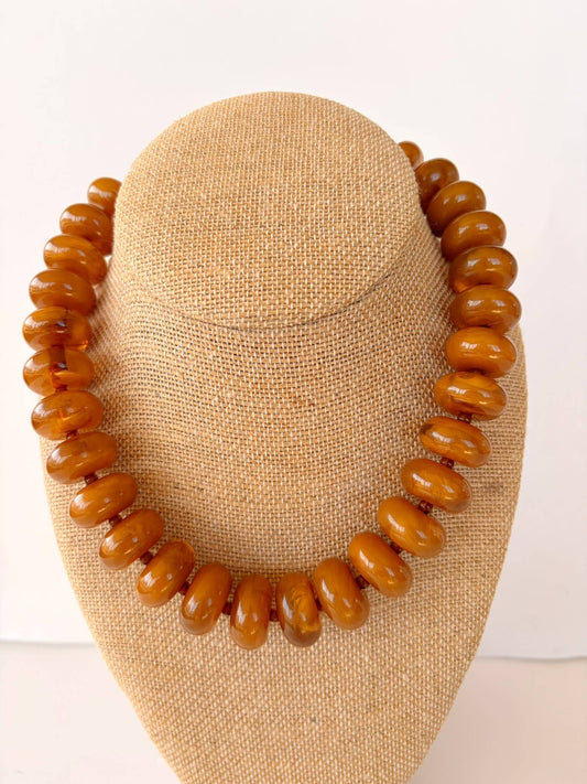 The Rory — Amber Brown Large Rondelle Beaded Necklace 